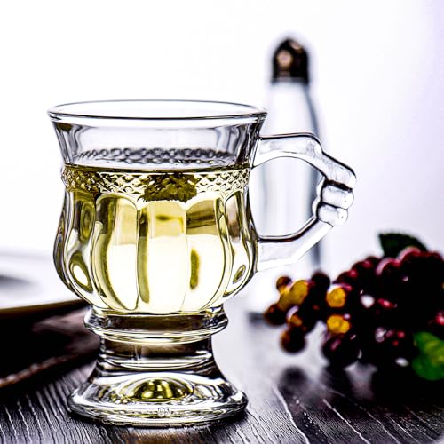 Binsakao TURKISH TEA CUPS With Handle, 5 Oz Footed Glass Coffee Mugs thumb #4