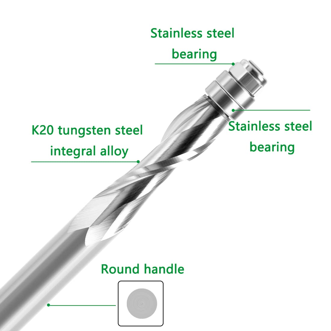 1 x 12 mm Schaft, bündige Zierleiste, Hartmetall-Spirallager, CNC-Fräser, hochgeschnitten, Schaftfräser, Holzfräser, Fräser (Up-Cutter)