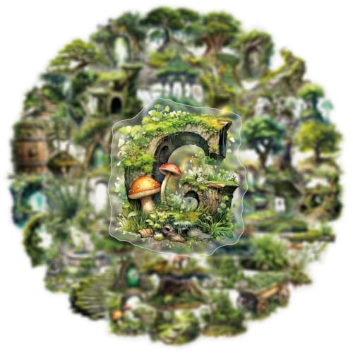 Image of 50 Pieces Natura Themed Transparent Stickers for Scrapbooking, Self-Adhesive Scrapbooking Stickers Supplies Journal Stuffers for Adult Card Making Letters DIY (Green)
