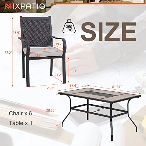 Mixpatio Outdoor Patio Dining Set 7 Pcs, Patio Dining Table Chair Set, 6 Rattan Chairs With Cushions And 1 Dining Table(1.57" Umbrella Hole), For Lawn, Garden, Yards, Poolside #TOP4