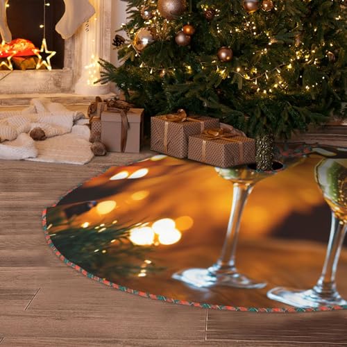 Jupe de sapin de Noël rustique et tapis de fête imprimé vin - 4