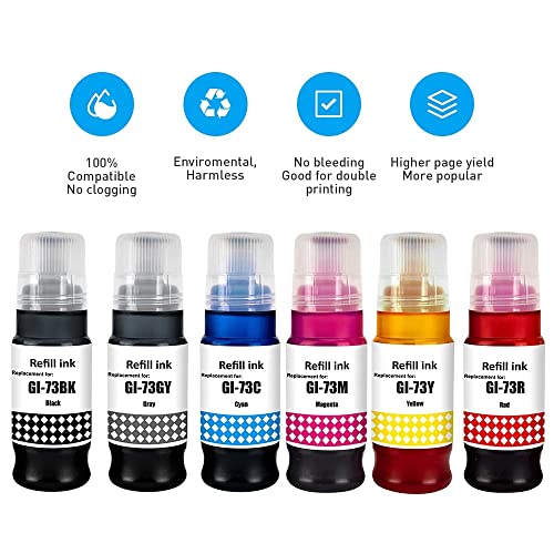 Image of KOSH GI-73 Ink Bottle Compatible for Canon Pixma G570, G670, G550, G650, G620 Printers (All 6 Colors) (GCYMKR)