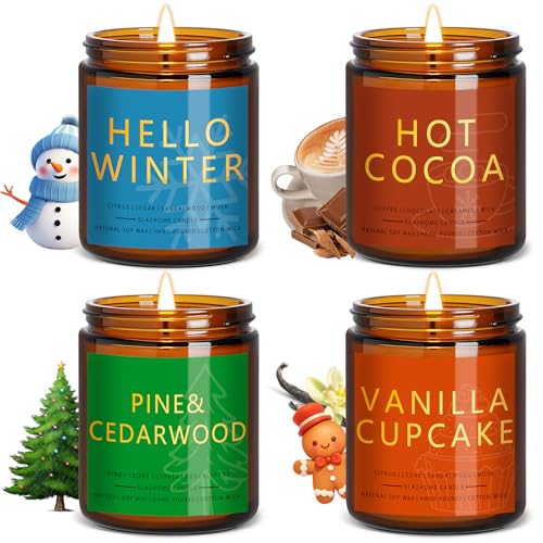 Winter Candle Gift Set, 4 Pack 7 oz Soy Scented Candles for Home, Christmas, Holiday & Birthday...