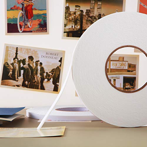Image of Tatuo 2 Rolls Double Sided Foam Tape 3 /8 Inch by 50 Feet White PE Foam Tape Sponge Soft Mounting Adhesive for DIY Craft Picture Poster Hanging