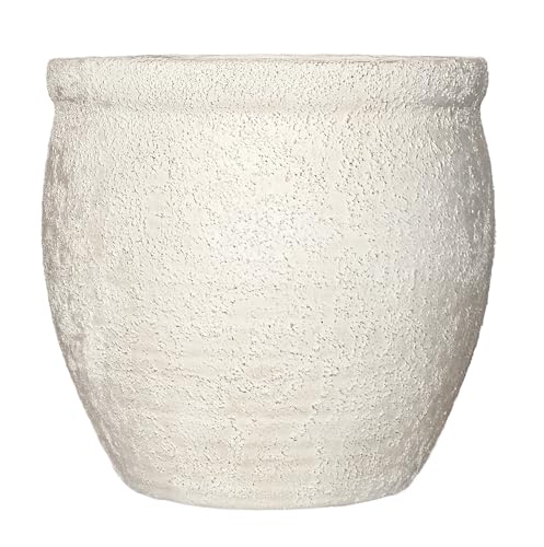 Haispring 12 Dia Fiberstone Planter Modern Farmhouse Indoor/Outdoor Flower Pot Beige Container with Grainy Matte Texture & Built-in Drainage Hole | Decorative Pot for Patio Porch Garden