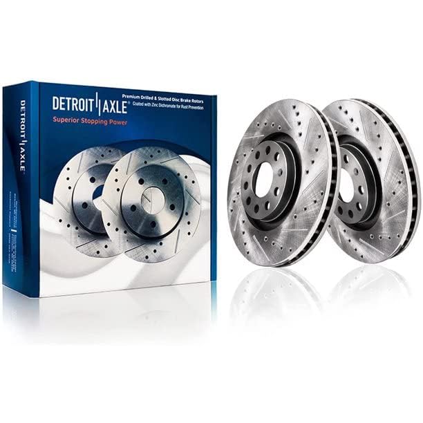 Image of Detroit Axle - Front Wheel Bearing Hubs Brake Kit for Volkswagen Jetta Golf Eos Audi Rabbit A3 Quattro, Drilled and Slotted Brake Rotors Ceramic Brake Pads Wheel Bearing Hubs Replacement