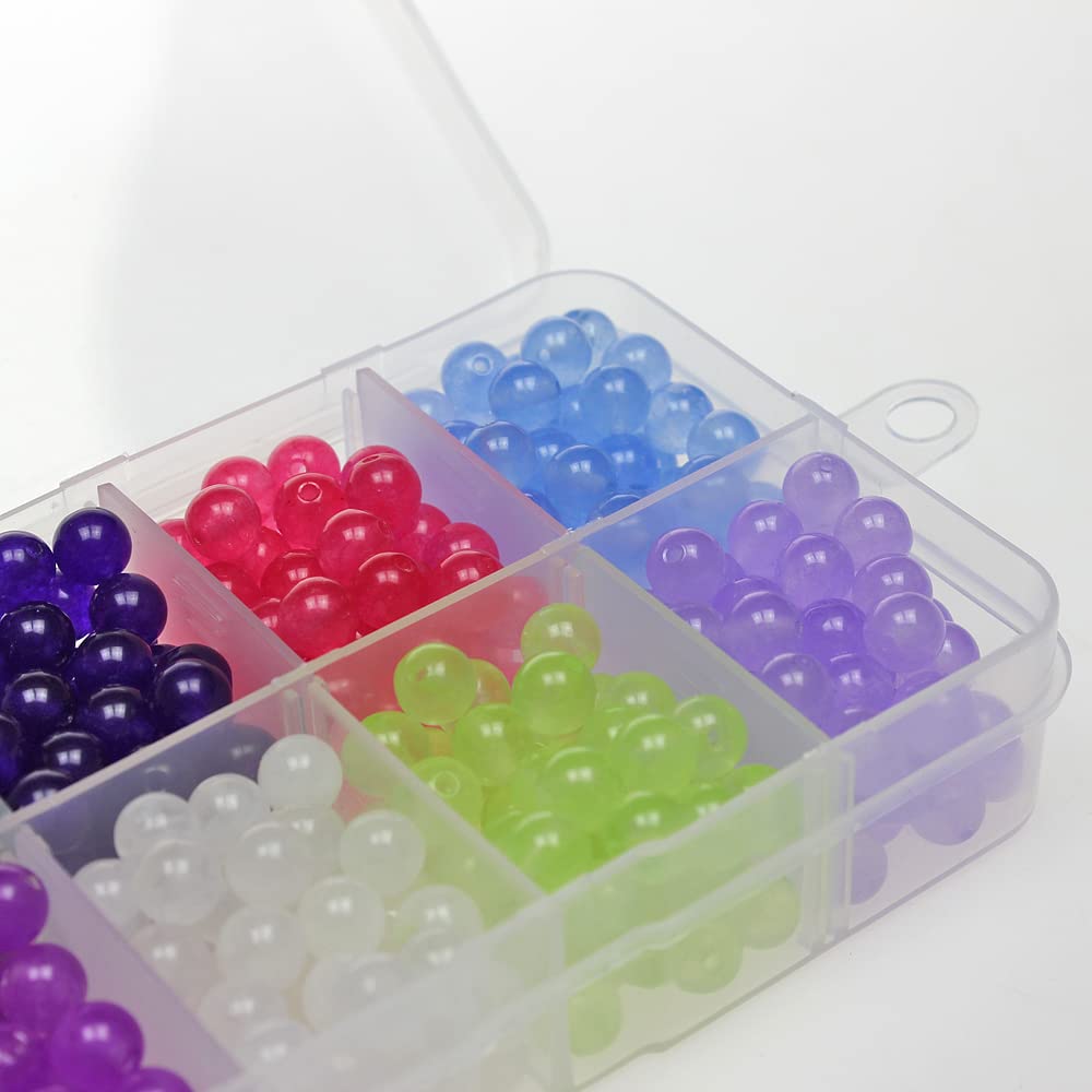 Juego de 400 cuentas de piedra redondas sueltas de 6 mm, color verde, morado, rosa, rojo, azul claro, fucsia, blanco, verde claro, morado claro, cuentas de jade para pulseras, collares, aretes