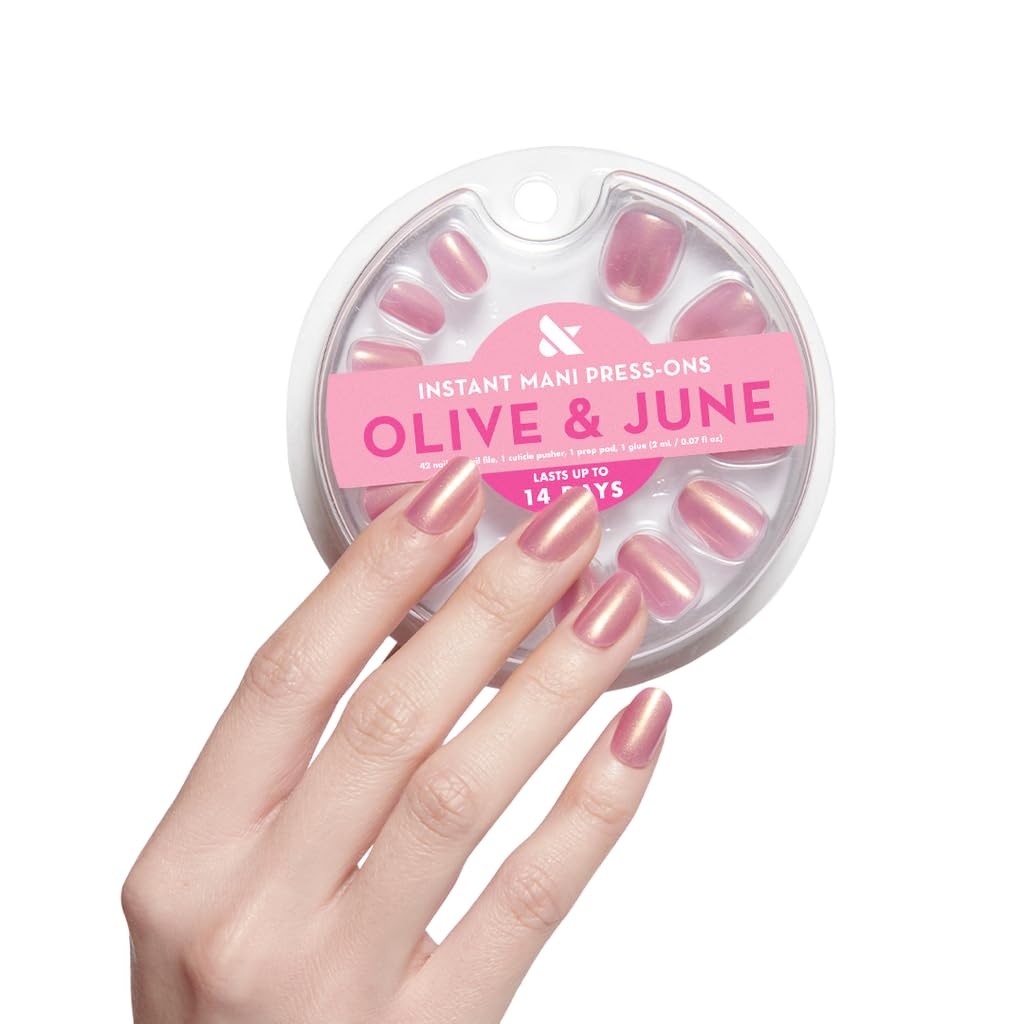 Olive & June Instant Mani Press-On Nails | (Glue) Extra Short, Round 42 Fake Nails, 21 Sizes | Non-Toxic, Long-Lasting Recycled Materials Realistic