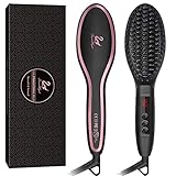 Hair Straightening Brush, SwanMyst Ceramic Ionic Hair Straightener Brush Iron with Heat Resistant Glove and Auto Temperature Lock, Dual Voltage, Matt Black