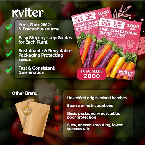 KVITER 2,000 Rainbow Carrot Seeds (Daucus Carota), 2 Pack - Baby Carrots Mix, Sweet & Tender Taste, Heirloom & Non GMO Carrots Seed Packets - Vegetable Seeds for Vegetable Garden, Raised Beds by KVITER - Image 5
