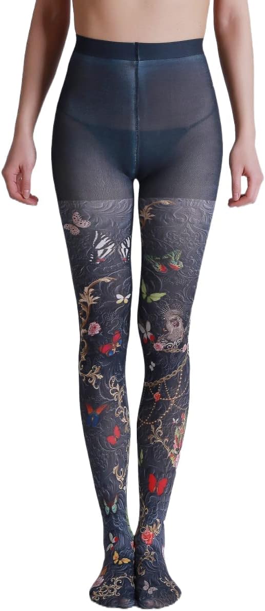 Sahabowi Women Tights, Sheer High Waist Pantyhose, Vintage Control Top Stockings, Siwa opaque print1