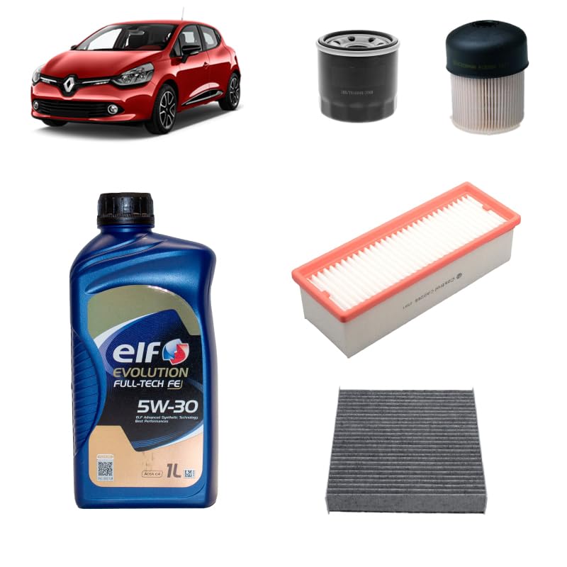 Kit tagliando 4 filtri + 5L olio 5W-30 Tech FE compatibile con Renault clio iv 1.5 DCI 90 Gasolio 2012-2021