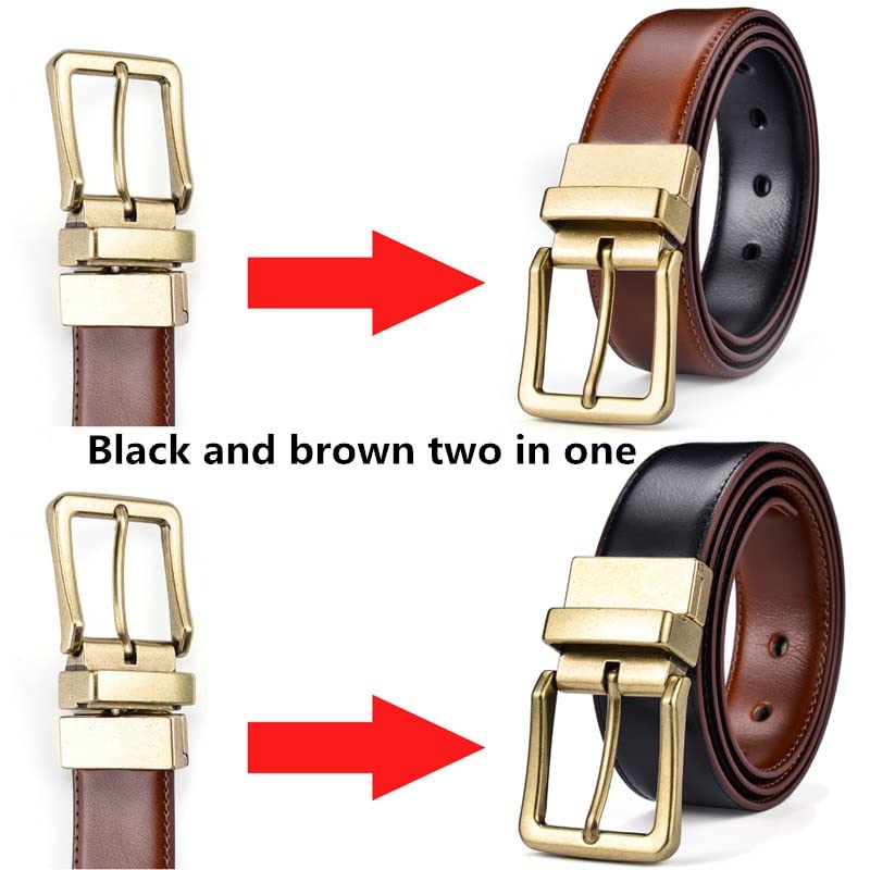 Men's Leather Reversible Belts Adjustable Antique Rotated Buckle 2 In 14