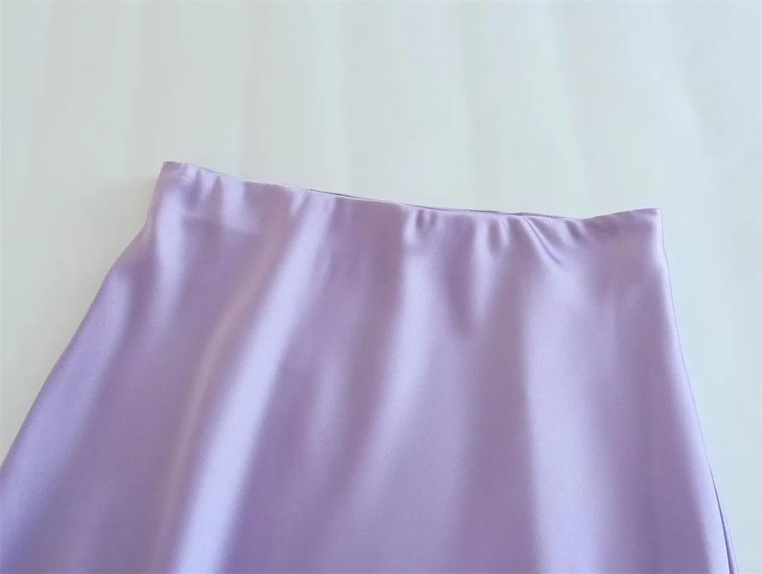 Fnfmrfmr Gonne lunghe da donna in raso tinta unita a vita alta comode non elasticizzate gonne casual