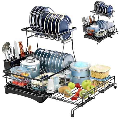 La Mejor Selección de Escurridor de acero inoxidable que Puedes Comprar On-line. 50 VIOPY Escurridor de Trastes Acero Inoxidable de 2 Niveles, Escurridor de Platos y Trastes Extensible, con Soporte para Utensilios, Drenaje, Alfombrilla de Secado, para Encimera de...
