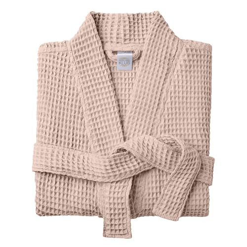 YelaJoy Cotton Bathrobe Free Size Spa Robe Lightweight Hotel Bathrobe Quick Dry Unisex Waffle Weave with Belt & Pockets Home Spa Sauna Gift Use (UAE/KSA Alpha L Regular Regular Pink)
