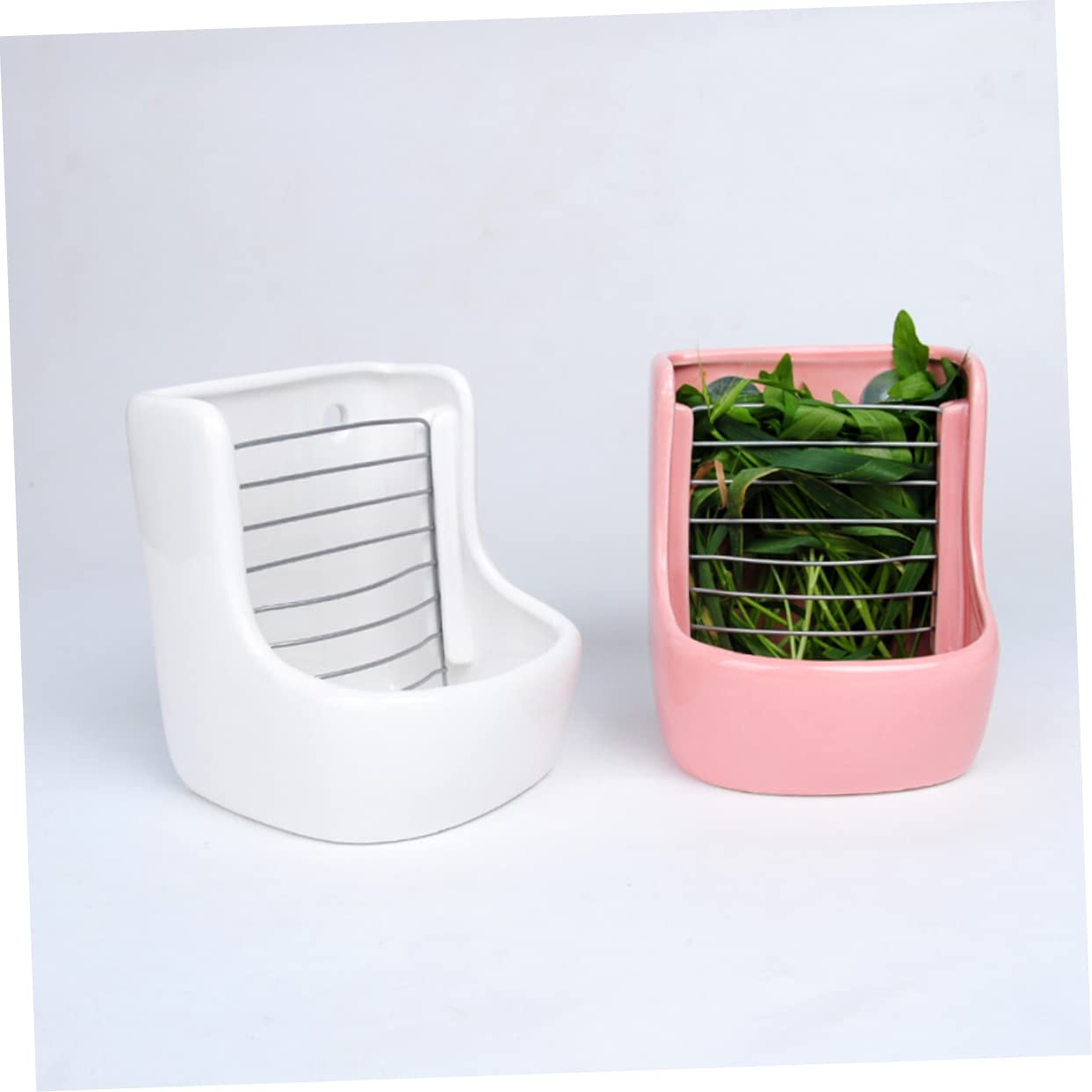 GALPADA 1pièce Râtelier à Herbe Céramique pour Rongeurs Bol De Nourriture pour Chinchilla Et Lapin Fixation Rose