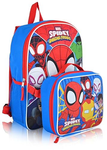 Marvel Spidey and His Amazing Friends Backpack With Lunch Box for Kids | Insulated Lunch Bag Lunch Box for Boys Girls Toddlers | Backpack for School and Reusable Lunchbox