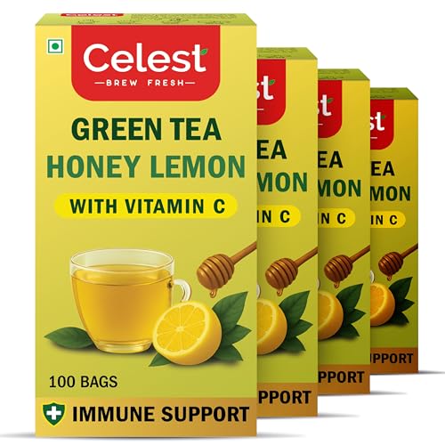 Image of Celest Lemon and Honey Green Tea 400 Tea Bags (100 Bags x 4) | Vitamin C Enriched | Immunity Support | Refreshing & Energizing