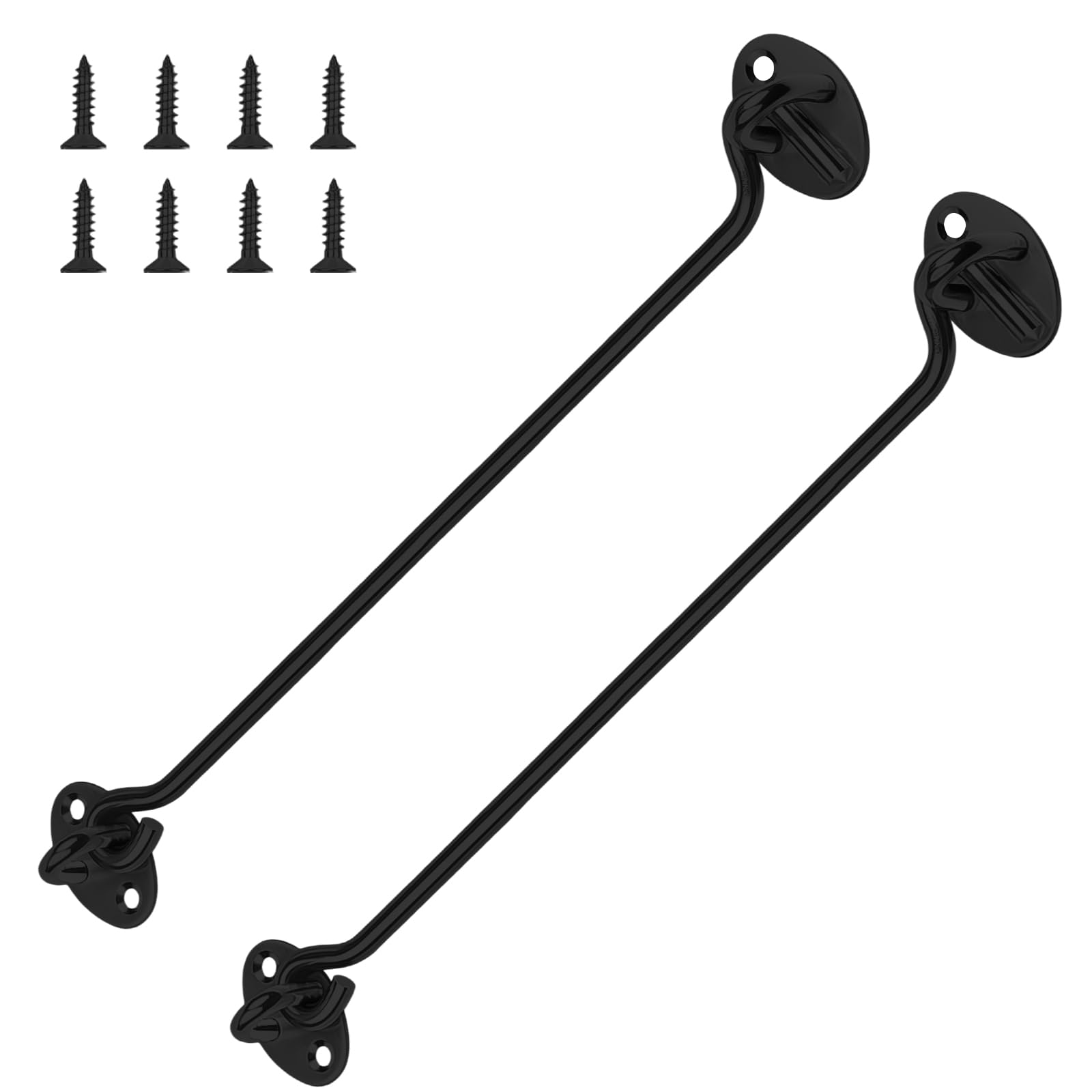 2 ganchos para tormentas de 350 mm con ojal, pestillo de puerta de acero inoxidable, gancho de bloqueo negro, con 8 tornillos, para casa, jardín, valla