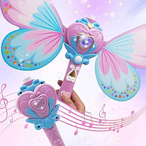 Kidloop Magic Bubble Wand Blower, Musical Light Up Butterfly Fairy Stick Bubbles Marker Toy for Kids, Party Wedding Outdoor Activity Bubble Machine with 2 Bottle Bubbles Refill (Pink) Cover