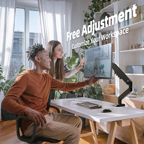 Claiks Single Monitor Mount, Ergonomic Gas Spring Monitor Arm for 15-32 inch Screens, Adjustable Computer Stand up to 20 lbs, with Clamp and Grommet Base, VESA Mounting Holes 75&100mm, Black