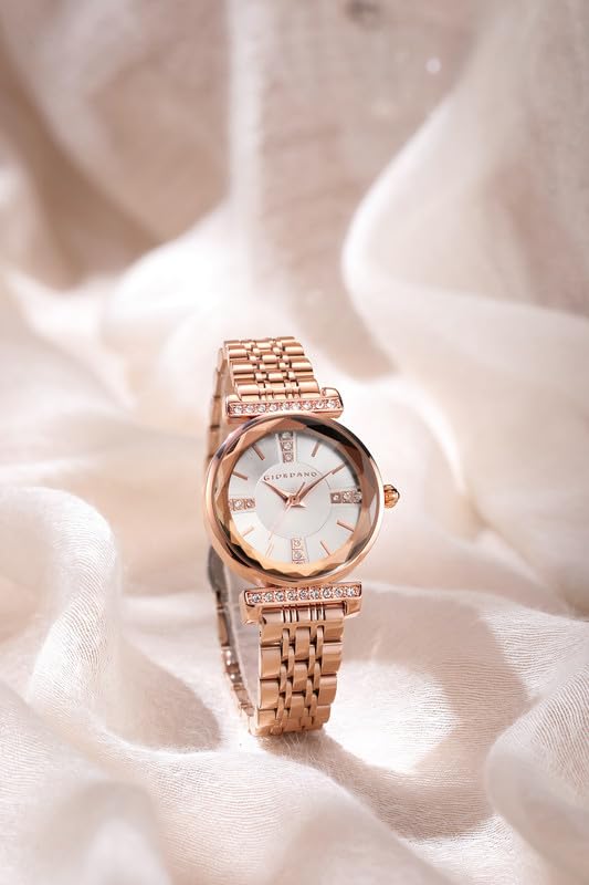 Image of Giordano Stylish Diamond Studded Analog Wrist Watch for Women with Elegant Diamond Cut Glass and Glass Coated Stainless Steel Strap - GZ-60084