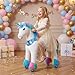 PonyCycle Rainbow Ride-on Unicorn Walking Pony Riding Horse Ride on Toy No Battery Required Advanced Model Y with Saddle Size 4 for Kids Ages 4-7 Indoor Outdoor with Wheels Y454