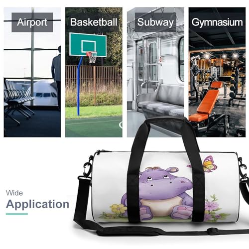 Cylindrical Gym Bag,Butterfly And Hippo Sports Gym Bag,Workout Bags,travel Weekender Bag,Duffle Travel Bag for Men Women3