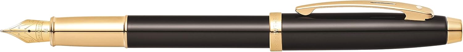 Sheaffer 100 Glossy Black Lacquer Fountain Pen with Gold Tone Appointments and Fine Nib