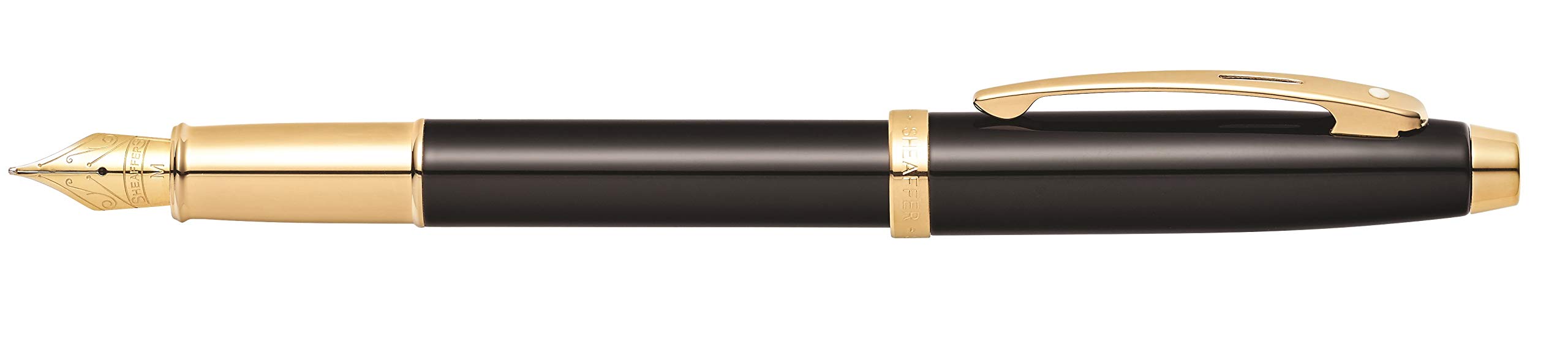 Sheaffer 100 Füllfederhalter (F-Feder, inkl. Patronen und Konverter) schwarz Lack / Gold