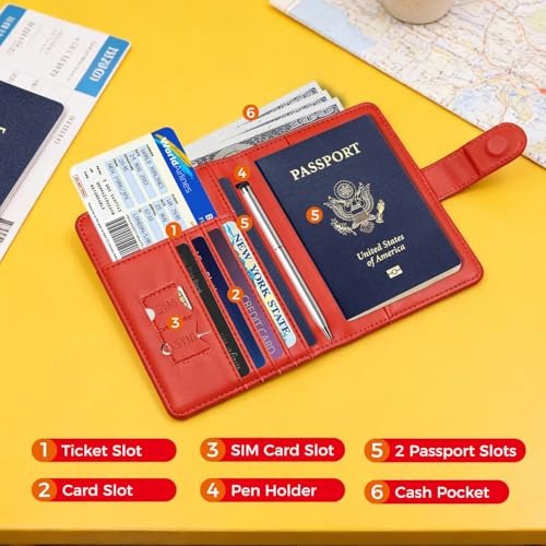 Image of Melsbrinna Rfid Passport Holder for Travel women /Men, Cute Passport Wallet Rfid Blocking Card Slots, Rfid Passport Cover /CaseTravel Wallet, Passport Book Holder (1, apple red)