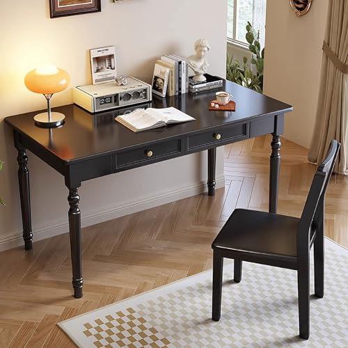 Escritorio for Oficina en casa con cajones Negro/Blanco/Gris/Marrón Escritorio de Madera for Ordenador Tocador Vintage for Oficina en casa, Trabajo, Juegos y Maquillaje(Black,120x60cm/47x24in)