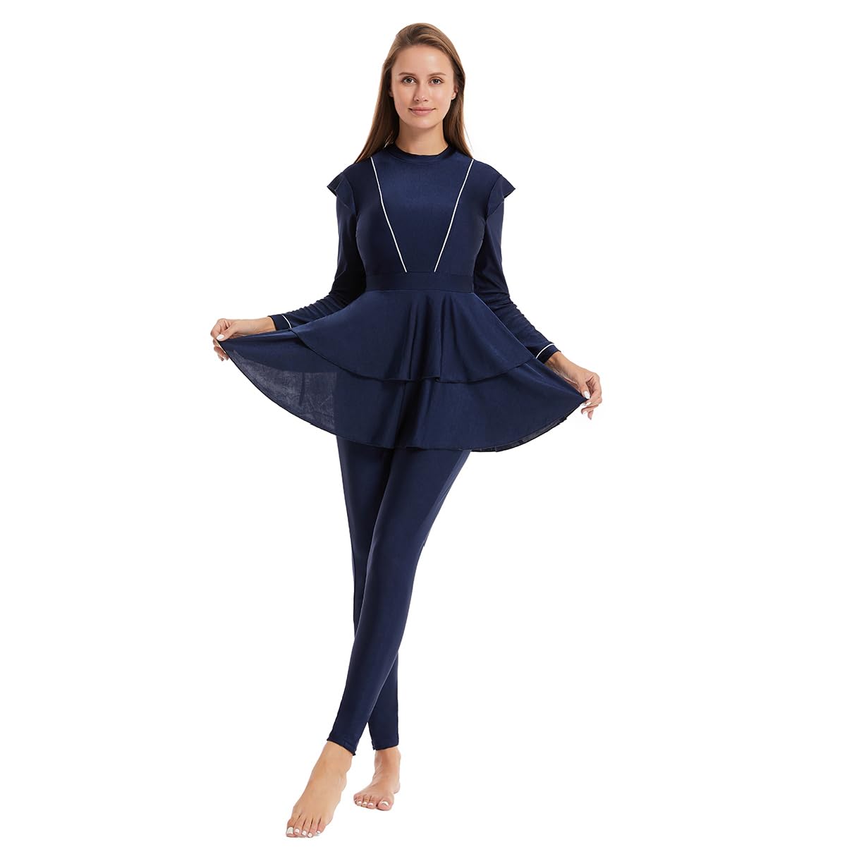 Costume da bagno musulmano da donna Burkini gonna lunga plissettata con cuffia da bagno modesto costume da bagno islamico surf rash guard set