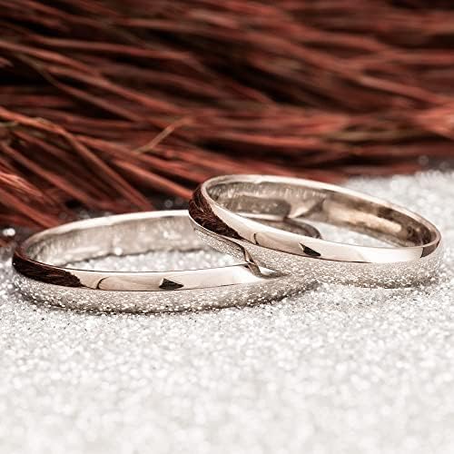 Conjunto de anillos de boda de 3 mm Conjunto de alianzas de boda a juego para parejas Conjunto de anillos de bodas de plata personalizados para hombre y mujer