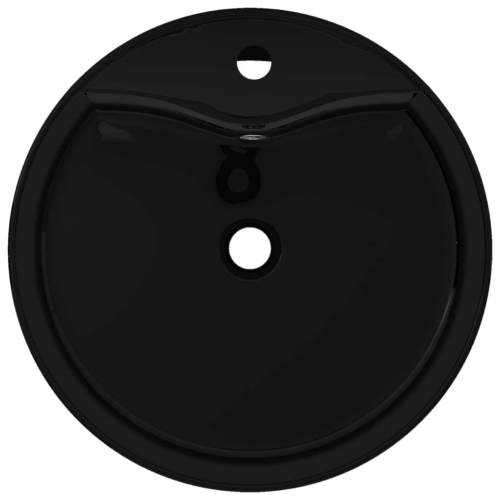 JUDYY Lavabo de cerámica con Agujero para Grifo/desagüe Negro Redondo, Fregadero, Lavabo Baño, Lavamanos Baño, Lavatorio Casa De Banho, Mueble Lavabo sobre Encimera
