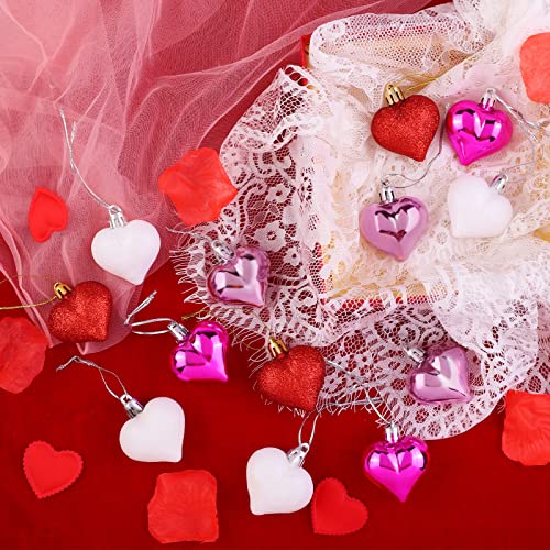 Elcoho 24 Pieces Valentine's Day Heart Baubles Ornaments Heart Shaped Decoration Baubles for Valentine's Day Decoration, 2 Styles (Glossy, Glitter) - Thumbnail 5