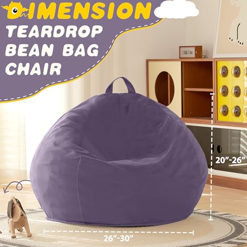 Image of HABUTWAY 2FT Bean Bag Chair, 2' Beanbags Small Bean Bag Chairs with Filling, Teardrop Bean Bag Chair Luxurious Velvet Ultra Soft Fur with Removable Cover (Purple)