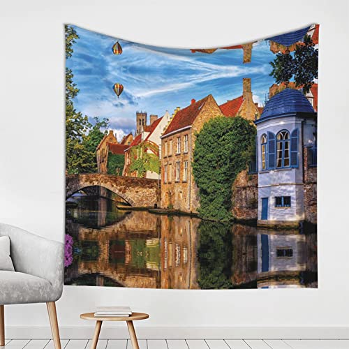 Tapisserie murale en tissu de qualité Evealyn motif Bruges pour salon élégant