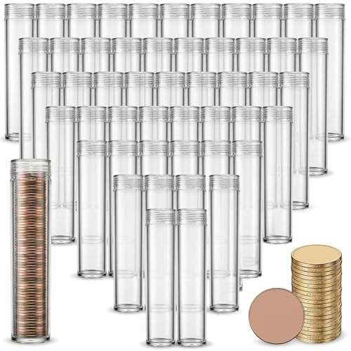 50 tubos para monedas transparentes con tapa roscada 0.79 pulg diam. miniatura 1