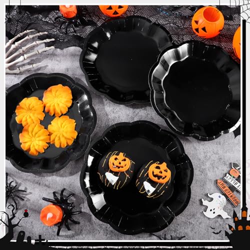 Image of NatNarr 30 Pcs Black Paper Plates, 9 Inch Scalloped Halloween Dinner Plate