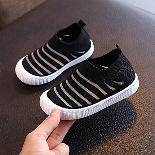 Little Girls Sneakers Autumn Flying Woven Mesh Breathable Comfortable Flat Casual Shoes Cute (Black, 12 Little Child)2