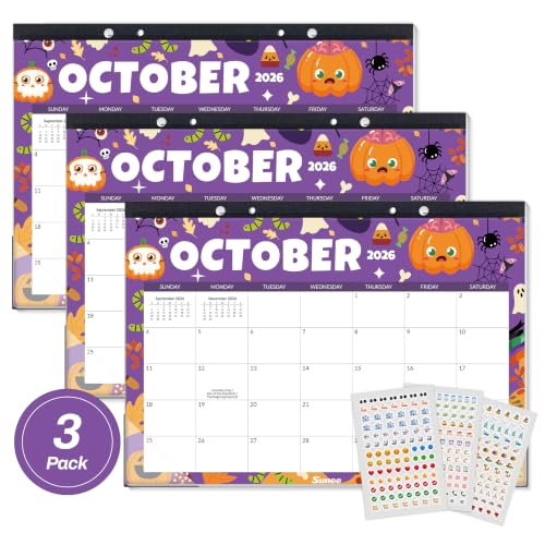Image of SUNEE Desk Calendar 2026-2027 3 Packs - 18 Month Calendar Oct 2026 - Mar 2028, 17 inch x 12 inch Desktop Calendar with Notes, for Planning, Organizing in Family, School or Office - Seasonal 2026-2027 Calendar