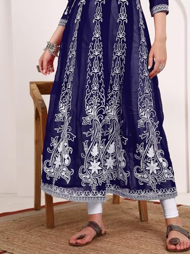 Image of EthnicJunction Women's Georgette Regular Fit Anarkali Embroidered Chikankari Work Angrakha Kurta