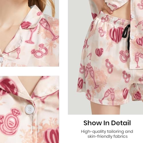 Image of Funny Pajamas for Women Set Print Satin Loungewear Pjs Short Sleeve Button Down Top and Shorts Sets Sleepwear XS-3XL