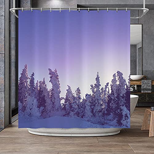 PUREFLY Fabric Shower Curtain, Waterproof and Washable Shower Curtain Set with 12 Hooks, Green Eucalyptus Watercolor Floral Pattern Shower Curtains for Bathroom