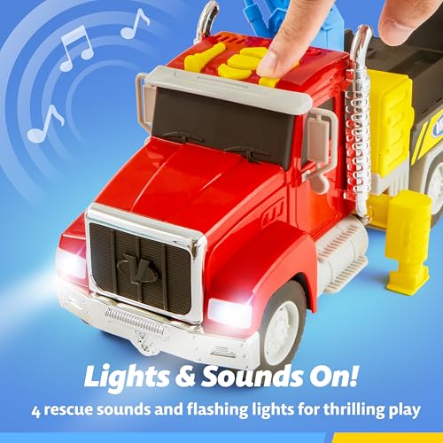 kids tow truck toys for 3 4 5 6 7 years old boys toddler car toys large truck with 2 transformation cars and multi-functional trailer crane with lights and sounds christmas birthday gifts