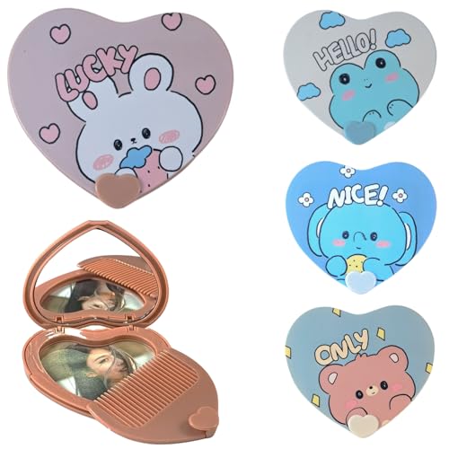 Espelho de Bolsa Coração Funny Com Pente DT1555EL-Luck. Espelho de Bolso Com Estampas Fofas e Divertidas de Animais, Eles Trazem Um Toque de Diversão para a Sua Rotina