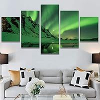 SIGNWIN 5 Panel Canvas Wall Art Astronomy & Space Contemporary Cosmic Dramatic Green Group Photography Realism Ultra for Home Decorations Ready to Hang - 60