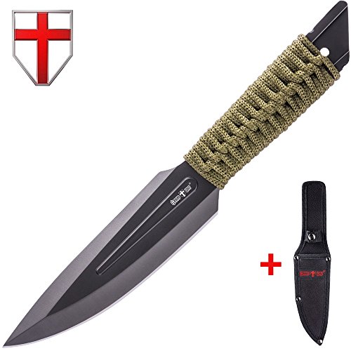 Grand Way Tactical Survival Throwing Knife - Stainless Steel Sharp Black Blade